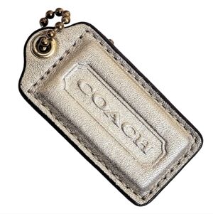 💫 2.5" Coach Vintage Metallic Light Gold Leather Hangtag Bag Fob Keychain